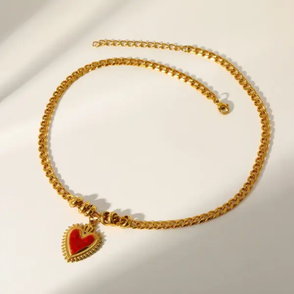 201 Stainless Steel 304 Stainless Steel Heart Shape PVD Coated Zircon Elegant Luxurious Romantic Plating Cuban Link Chain Curb Chain Cable Chain Lobster Trigger Clasp Closure Red Gold Necklace