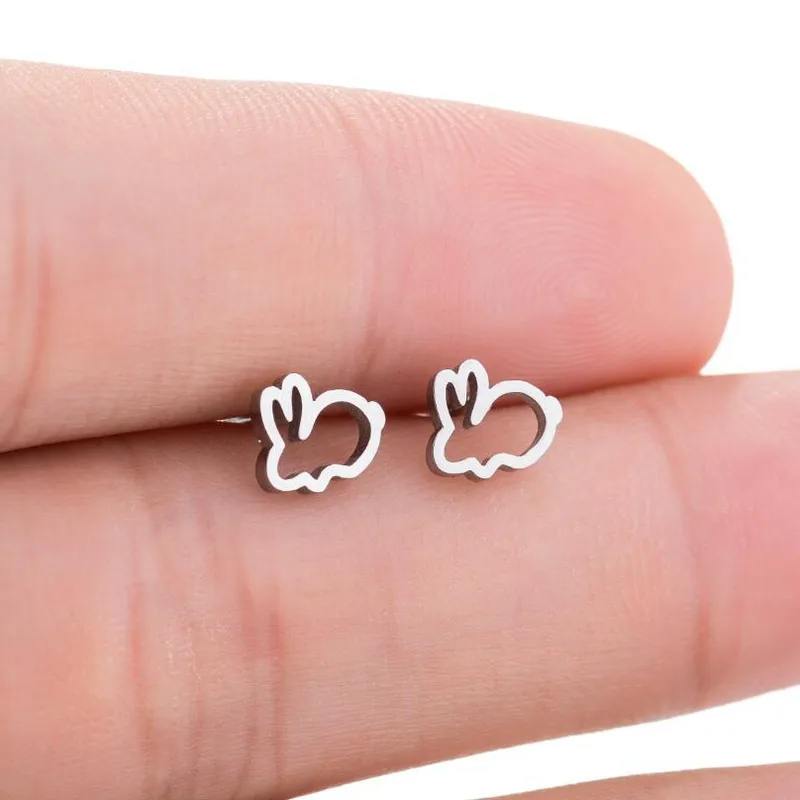 Wholesale PVD Coated 18K Gold Real Gold Plated Rabbit Animal 304 Stainless Steel Japanese Style Waterproof Non Tarnish Ear Studs