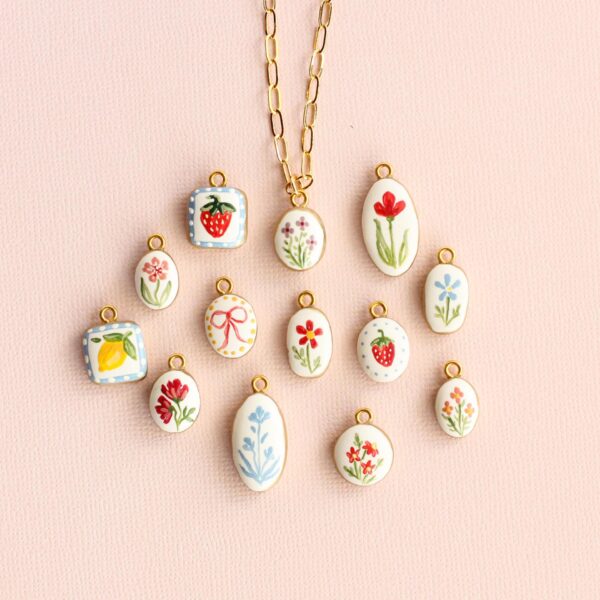 Wholesale European and American Niche Fresh Plant Series Necklace DIY Lemon Strawberry Bow Pendant Necklace Clavicle Chain