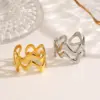 Ion Plating (IP) 18K Gold Plated Waves Lines 304 Stainless Steel Simple Style Waterproof Non Tarnish Open Rings