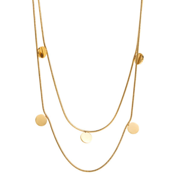 oly-ef0d6aaf46e5ced07cee6e14226f9fbc Wholesale Korean style geometric double-layer necklace for women, luxurious titanium steel, colorfast design, unique clavicle chain, elegant and versatile accessory.