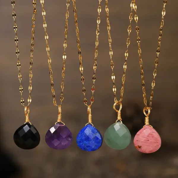 Wholesale ZhouHang Natural Stone Pendant Necklace Aquamarine Amethyst Drop Shape Cut Jewelry Sweet Style Earrings Accessories