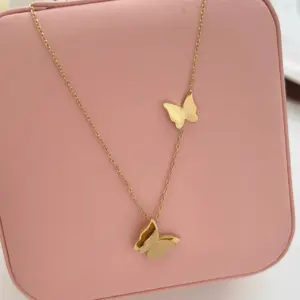 Wholesale PVD Coated Real Gold Plated 16K Gold White Gold Plated Gold Plating Butterfly 304 Stainless Steel Sweet Waterproof Non Tarnish 304 Stainless Steel Necklace