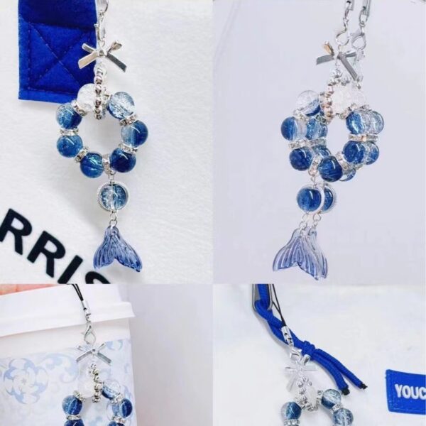 Wholesale [Blue Fish Tail] Mermaid Fall Phone Chain Pendant Beaded Bow Deep Sea Pendant Key Chain
