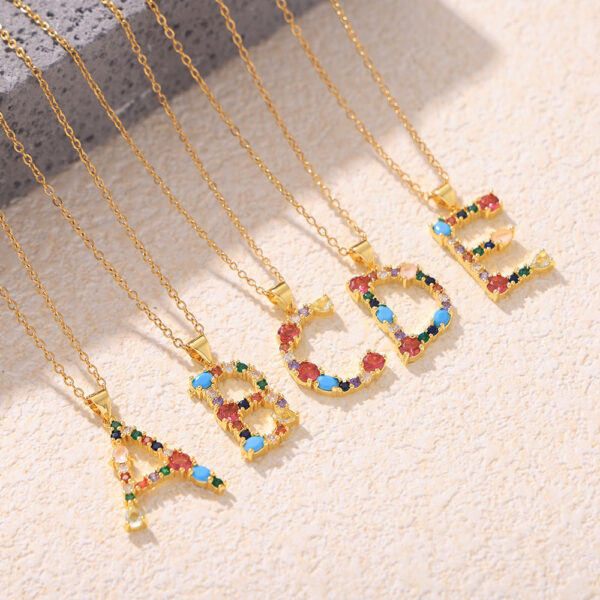 Wholesale Europe and the United States cross-border copper micro inlay color zircon 26 English letters personality individual pendant niche hip hop clavicle chain