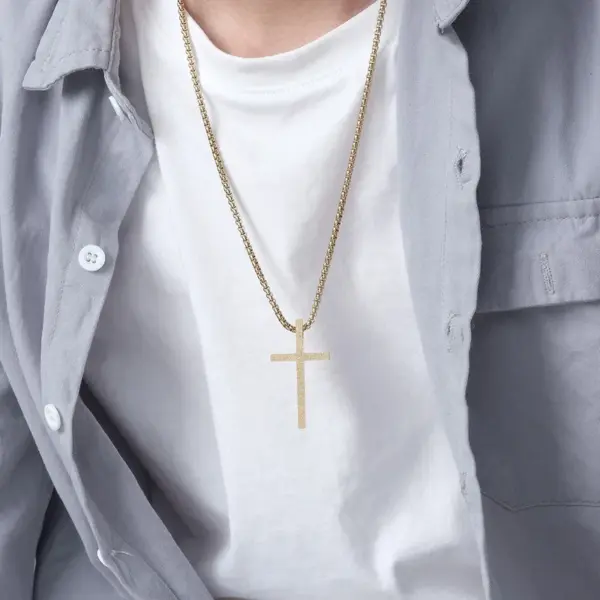 Wholesale Fashion Simple Frosted Cross Pendant Stainless Steel Necklace