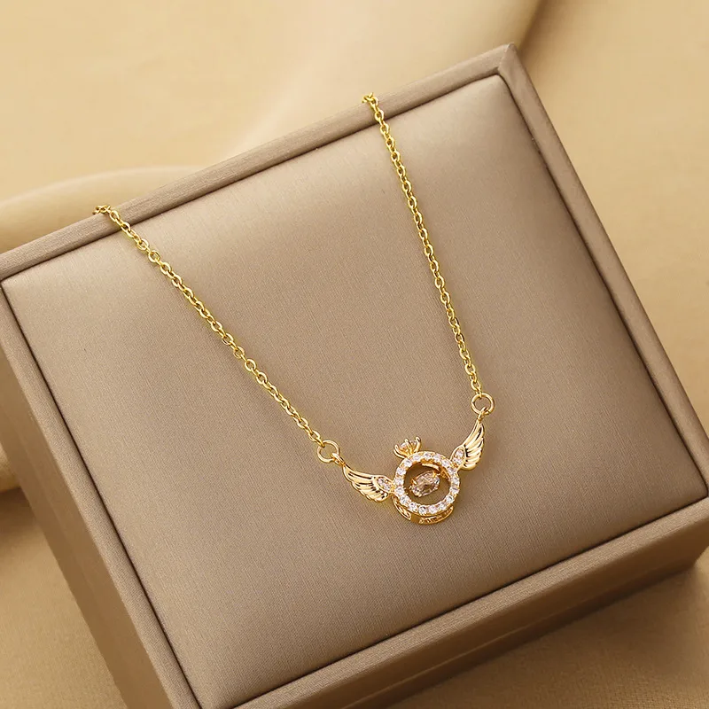 Wholesale Real Gold Plated Star Wings 304 Stainless Steel Simple Style Waterproof Non Tarnish Pendant Necklace