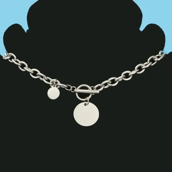Wholesale 304 Stainless Steel Customization Laser Engraving Solid Color PVD Coated 18K Real Gold Plated Simple Style Waterproof Non Tarnish Plating Pendant Necklace