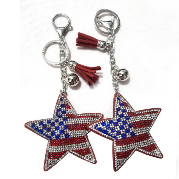 Wholesale Diamond studded national flag five pointed star keychain