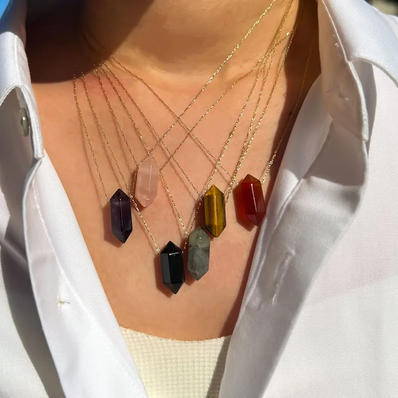 Wholesale Simple Style Geometric Natural Stone Titanium Steel Pendant Necklace In Bulk
