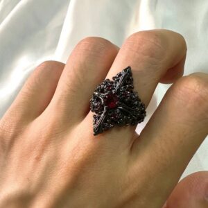Wholesale Cross-border European and American Jewelry Gothic Cross Diamond Ruby Opening Ring Personalized Design Dark Ring