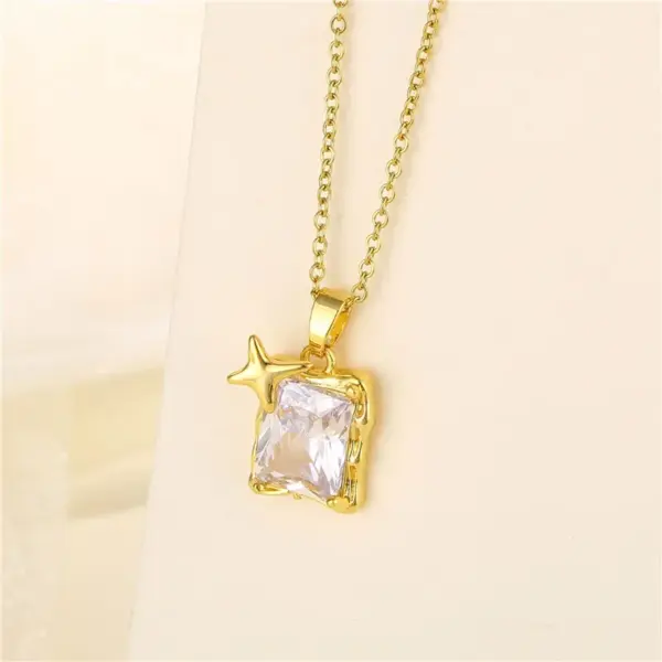 Wholesale Stainless Steel Titanium Steel 18K Gold Plated Fashion Plating Inlay Heart Shape Flower Bow Knot Zircon Pendant Necklace