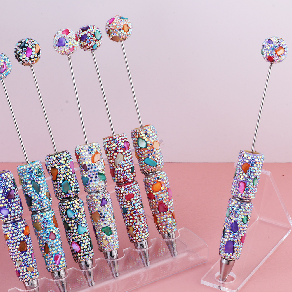 Wholesale Cross-Border Direct Selling Colorful Gemstone Diamond Beaded Pen Exotic Style Shell Diamond Decorative Beaded Pen DIY Jewelry Pen