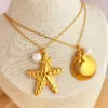 PVD Coated Real Gold Plated 18K Gold Starfish Shell 304 Stainless Steel Elegant Beach Waterproof Non Tarnish 201 Stainless Steel Pendant Necklace
