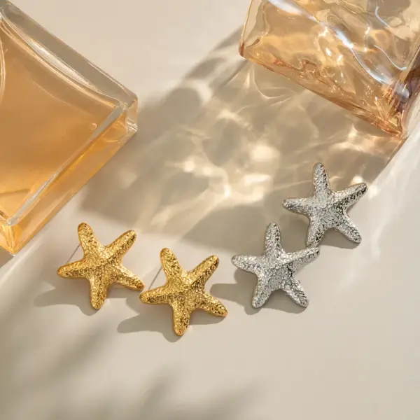 Wholesale PVD Coated Real Gold Plated 18K Gold Geometric Starfish 304 Stainless Steel Elegant Lady Waterproof Non Tarnish Ear Studs