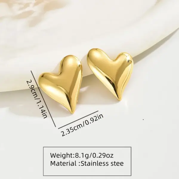 Wholesale 201 Stainless Steel 304 Stainless Steel Heart Shape Electroplating Stone-Free Imitation Gold Sweet Simple Style Multicolor-Golden Yellow Ear Studs