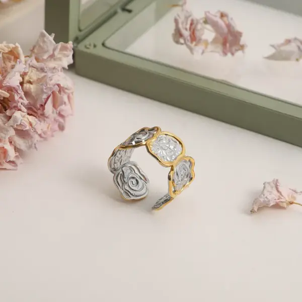 Wholesale 304 Stainless Steel Geometric PVD Coated Real Gold Plated Casual Elegant Luxurious Waterproof Non Tarnish Mixed Metal Plating Rings
