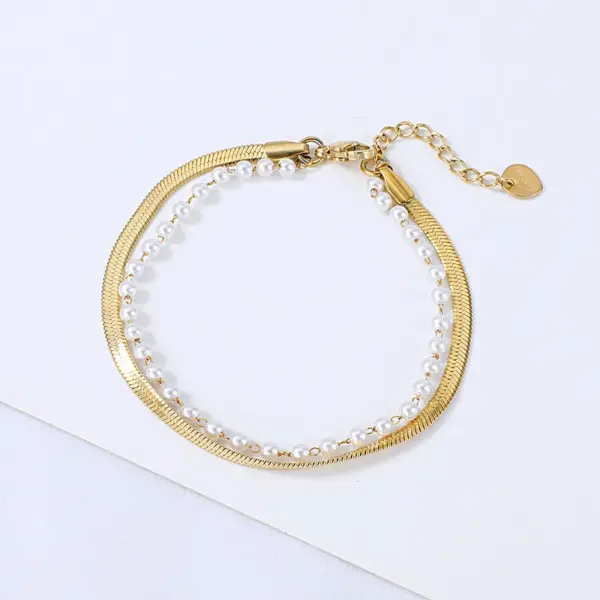 Vacuum Plating Real Gold Plated Geometric 304 Stainless Steel Simple Style Waterproof Non Tarnish Bracelets