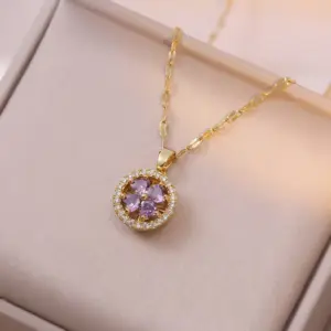 X0059 Golden Heart Purple Necklace [Pendant Included]