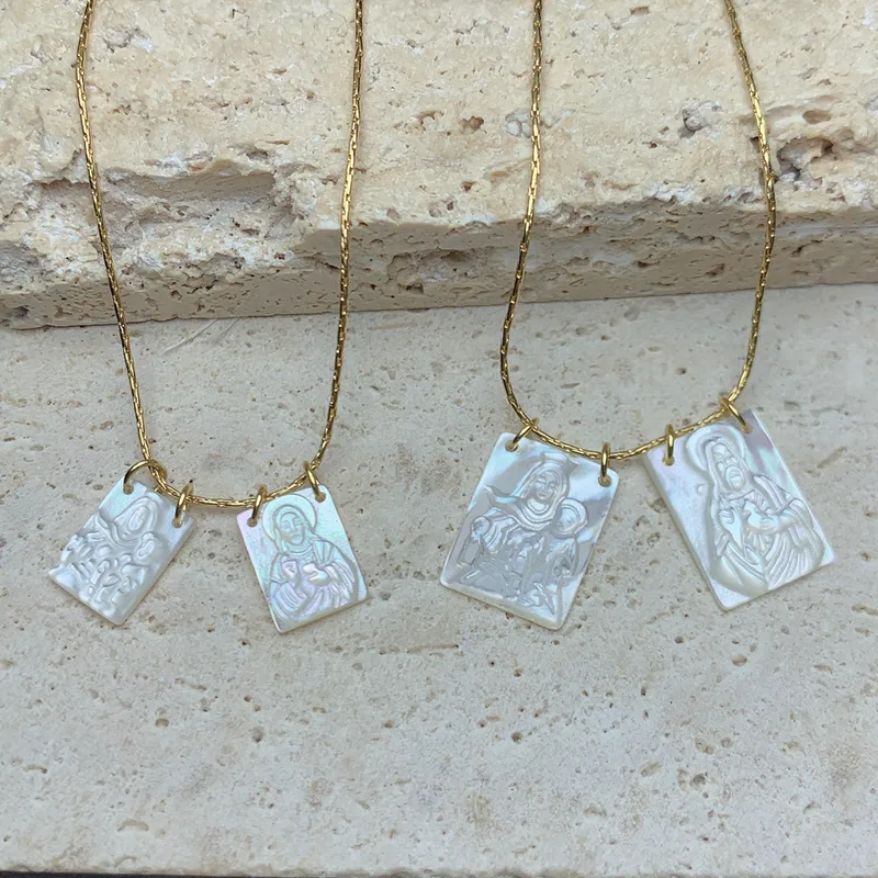 Wholesale Simple Style Square Stainless Steel Plating Gold Plated Scapular Necklace Pendant Necklace
