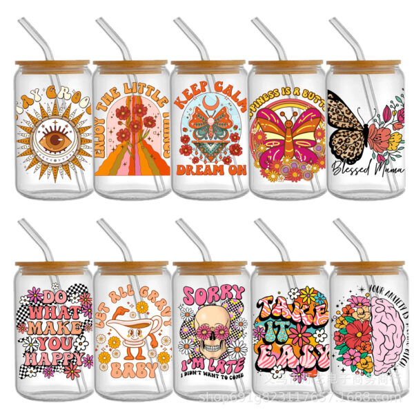 oly-ef73aed7cd37d50a5e0a1869584df849 Wholesale Cute Smiling Flower Series 16oz Cup UV DTF Wraps