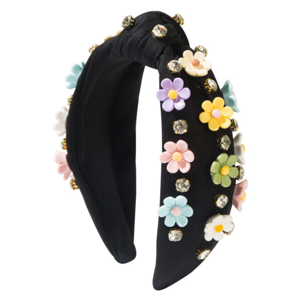 Wholesale Cross-Border New Fashion Sweet and Cute Little Fresh Headband Candy Color Diamond Flower Accessories Wide-Brimmed Headband Hair Accessories