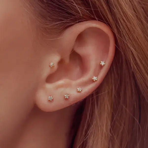 Wholesale Ear Cartilage Rings & Studs Simple Style Star Brass Waterproof Non Tarnish Surgical Steel Gem
