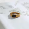 Wholesale PVD Coated Real Gold Plated 18K Gold Square 304 Stainless Steel Vintage Style Waterproof Non Tarnish Rings