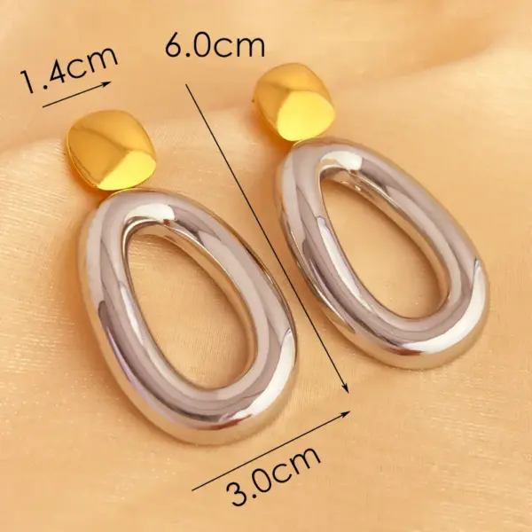 PVD Coated Real Gold Plated 18K Gold Irregular Oval 304 Stainless Steel Elegant Retro Waterproof Non Tarnish Drop Earrings