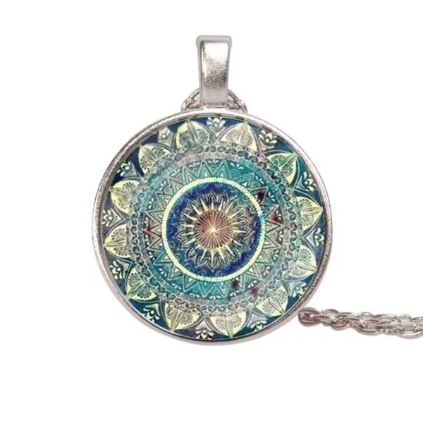 Wholesale European and American New Accessories, Mandala Yoga Time, Gemstone Necklace, Personalized Fashionable Glass Pendant, Versatile Necklace