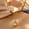 304 Stainless Steel Plastic Pea Ion Plating (IP) Acrylic 18K Gold Plated Sweet Simple Style Waterproof Non Tarnish Plating Inlay Gold Earrings Necklace Jewelry Set