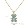 Fashion Copper Micro-inlaid Color Zirconium Turquoise Heart Bear Pendant Necklace