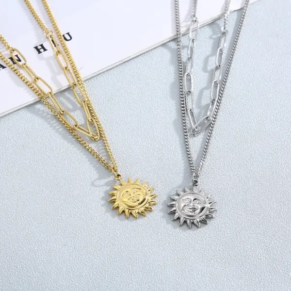 Wholesale PVD Coated 18K Gold Plated Sun Titanium Steel Fashion Waterproof Non Tarnish 304 Stainless Steel Necklace