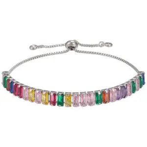 T Square White Gold Colorful Crystals