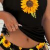 Wholesale 2025 Swimsuit New Hanging Neck Split Printed High Waist Drawstring Belly Covering Sunflower Slim Split Swimsuit