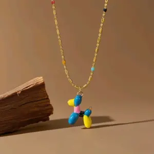 X0606-Drip Glaze Balloon Dog-Necklace- Gold