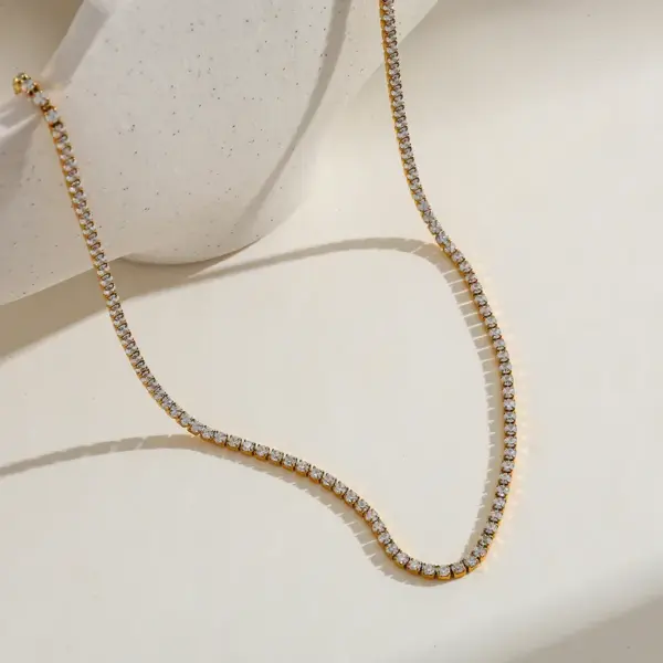 304 Stainless Steel Geometric PVD Coated Real Gold Plated Basic Modern Style Waterproof Non Tarnish Paperclip Chain Tennis Chain Bracelets Necklace