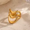 Wholesale Ion Plating (IP) 18K Gold Plated Lines 304 Stainless Steel Casual Hip-Hop Rock Waterproof Non Tarnish Open Rings
