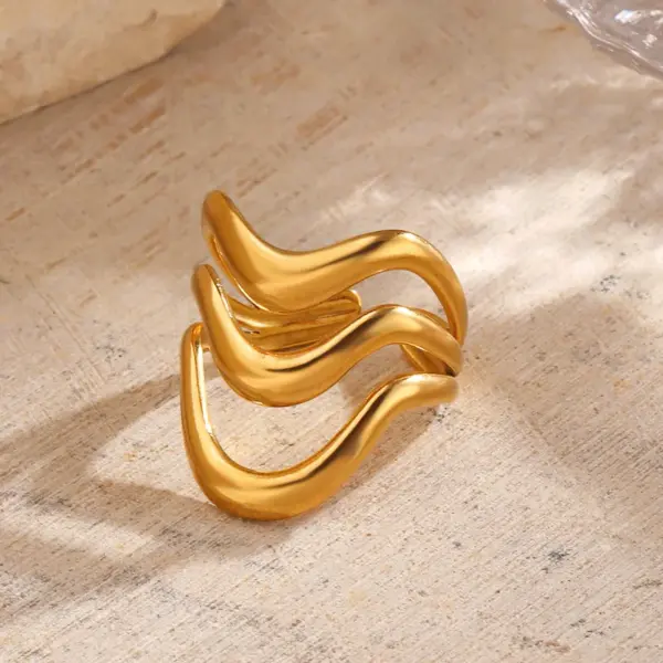 Wholesale Ion Plating (IP) 18K Gold Plated Lines 304 Stainless Steel Casual Hip-Hop Rock Waterproof Non Tarnish Open Rings