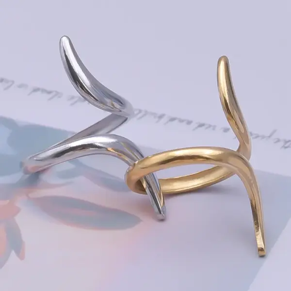 PVD Coated Real Gold Plated 18K Gold Geometric 304 Stainless Steel Simple Style Waterproof Non Tarnish Open Rings