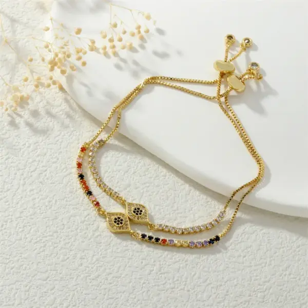Wholesale Jewelry Fashion Geometric Copper Artificial Gemstones Diamond Bracelets