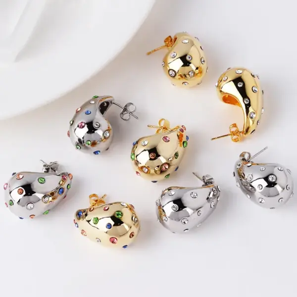 Wholesale 1 Pair Vintage Style Water Droplets Plating Inlay Brass Artificial Gemstones Crystal 18k Gold Plated White Gold Plated Ear Studs