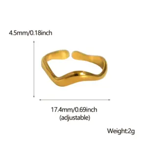 Wholesale PVD Coated Real Gold Plated Waves Stainless Steel Simple Style Waterproof Non Tarnish Open Ring