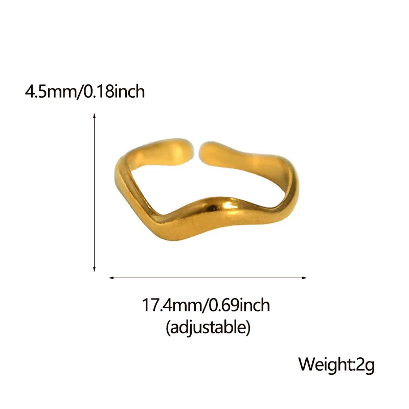 Wholesale PVD Coated Real Gold Plated Waves Stainless Steel Simple Style Waterproof Non Tarnish Open Ring