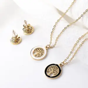 Wholesale Simple Style Tree Stainless Steel Enamel Plating Earrings Necklace