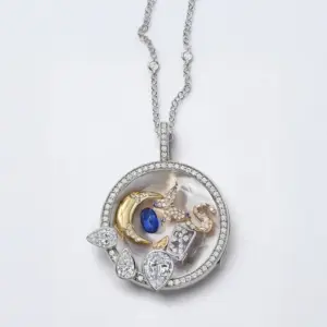 Water Drop White Zirconium Round Box Necklace - Silver Empty Box