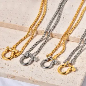 Wholesale PVD Coated Real Gold Plated 18K Solid Color 304 Stainless Steel Titanium Classic Style Waterproof Non Tarnish Pendant Necklace