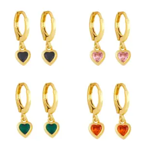 Wholesale Fashion Heart Copper Artificial Gemstones Copper Earrings