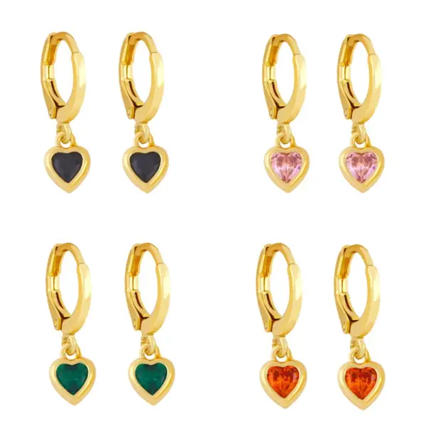 Wholesale Fashion Heart Copper Artificial Gemstones Copper Earrings