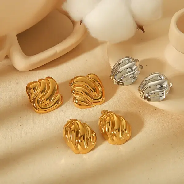 PVD Coated Real Gold Plated 18K Gold Geometric Solid Color 304 Stainless Steel Exaggerated IG Style Waterproof Non Tarnish Ear Studs